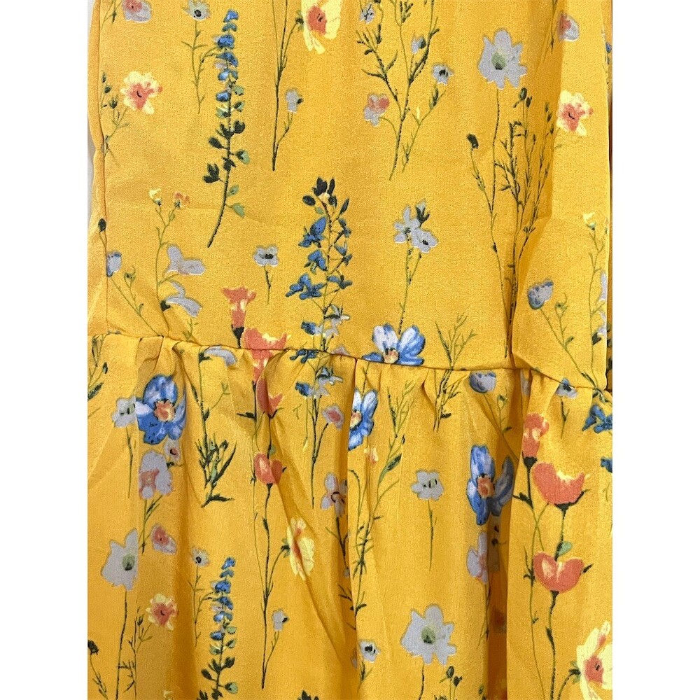 Boho Tiered Wide Leg Palazzo Pants L Mustard Yellow Floral Hippie Cottagecore - Picture 7 of 13